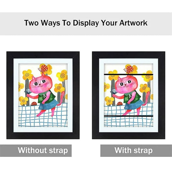 Children's picture frame with hinged opening for A4 drawings, holds up to 150 pieces, MDF and tempered glass