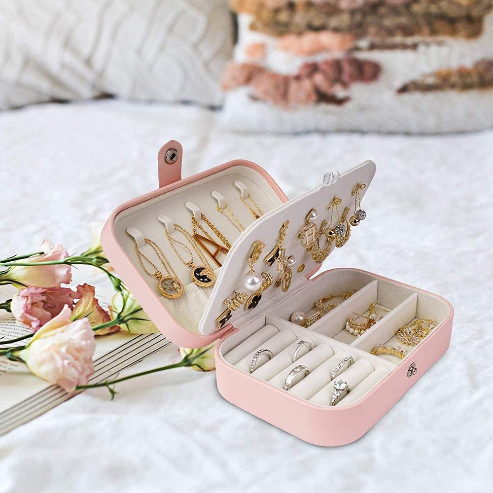 Double-Layer Portable Leather Jewelry Box