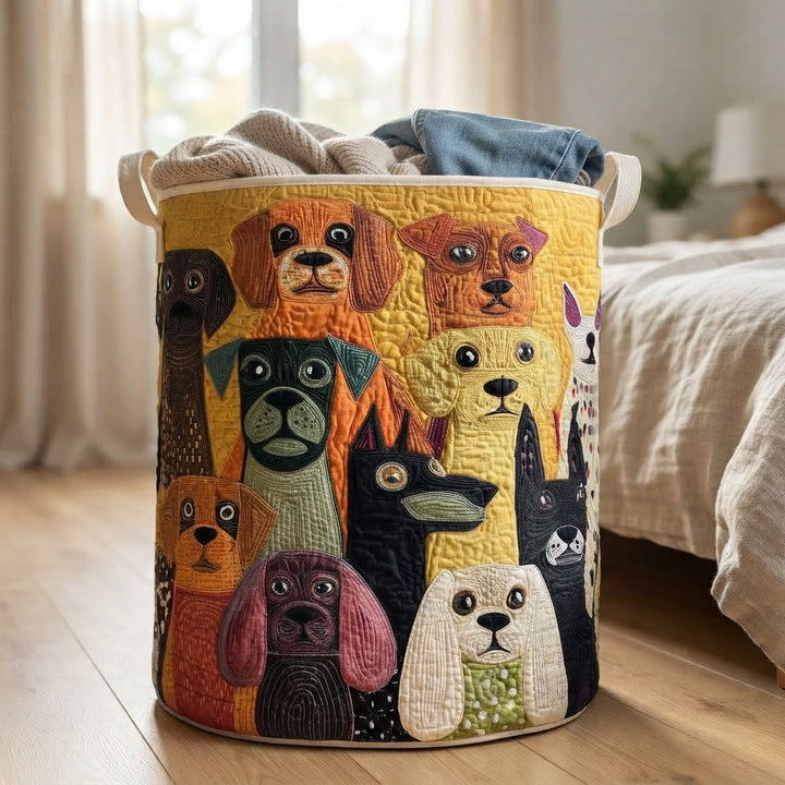 Quilted Fabric Laundry Basket with Canvas Handles, Freestanding and Foldable