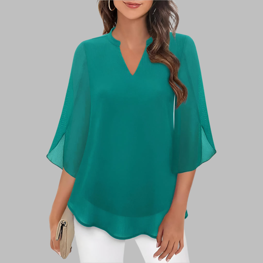 V Neck Summer Top with Petal Sleeves