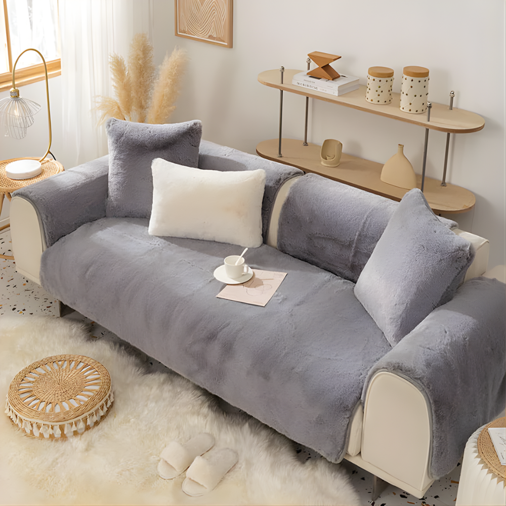 Plush Faux Fur Sectional Sofa Cover