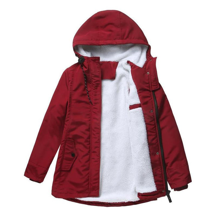 Women's Fleece-Lined Hooded Parka with Drawstring Hood and Flap Pockets