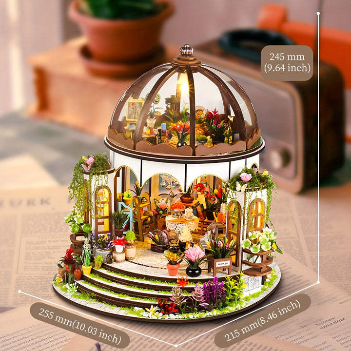 Miniature Flower House – 3D Wooden Puzzle with LED Lighting and Detailed Garden