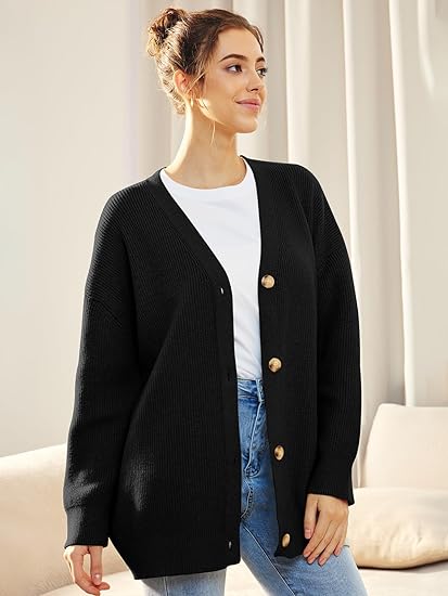 Oversized V-Neck Cardigan with Button Closure