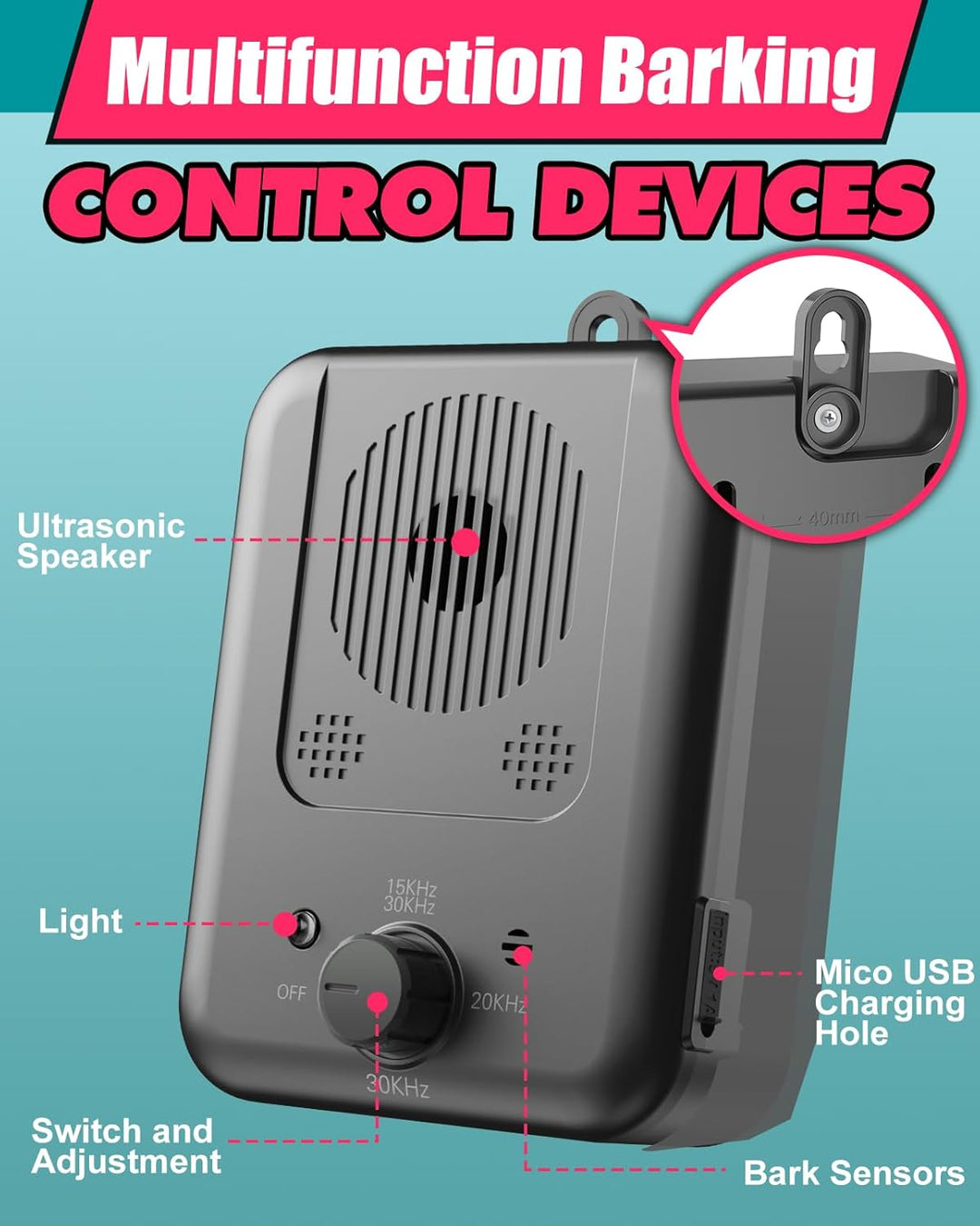 Rechargeable Ultrasonic Anti-Barking Device with 50 ft Range – Calvero