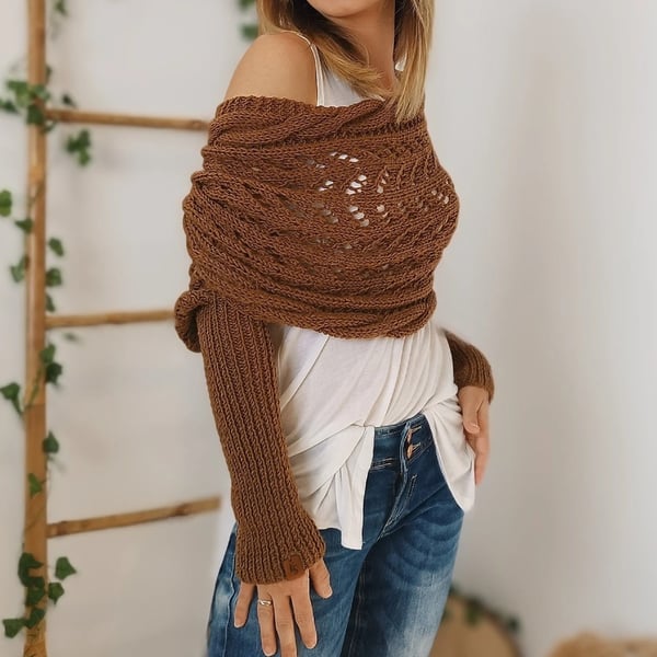 Double-Sleeve Wrap Scarf - Cozy Knit Scarf with Built-In Sleeves