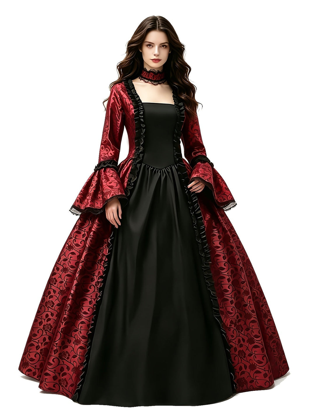 Women's Gothic Vampire Halloween Costume Dress with Flared Sleeves
