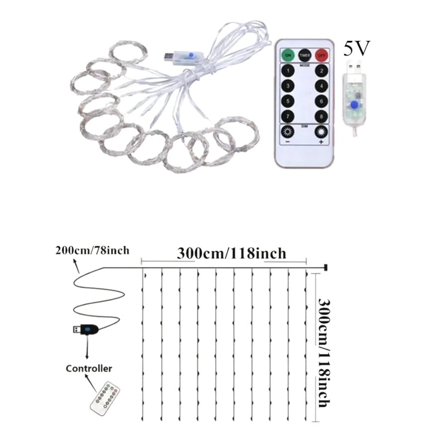 USB LED Curtain Lights with Remote Control