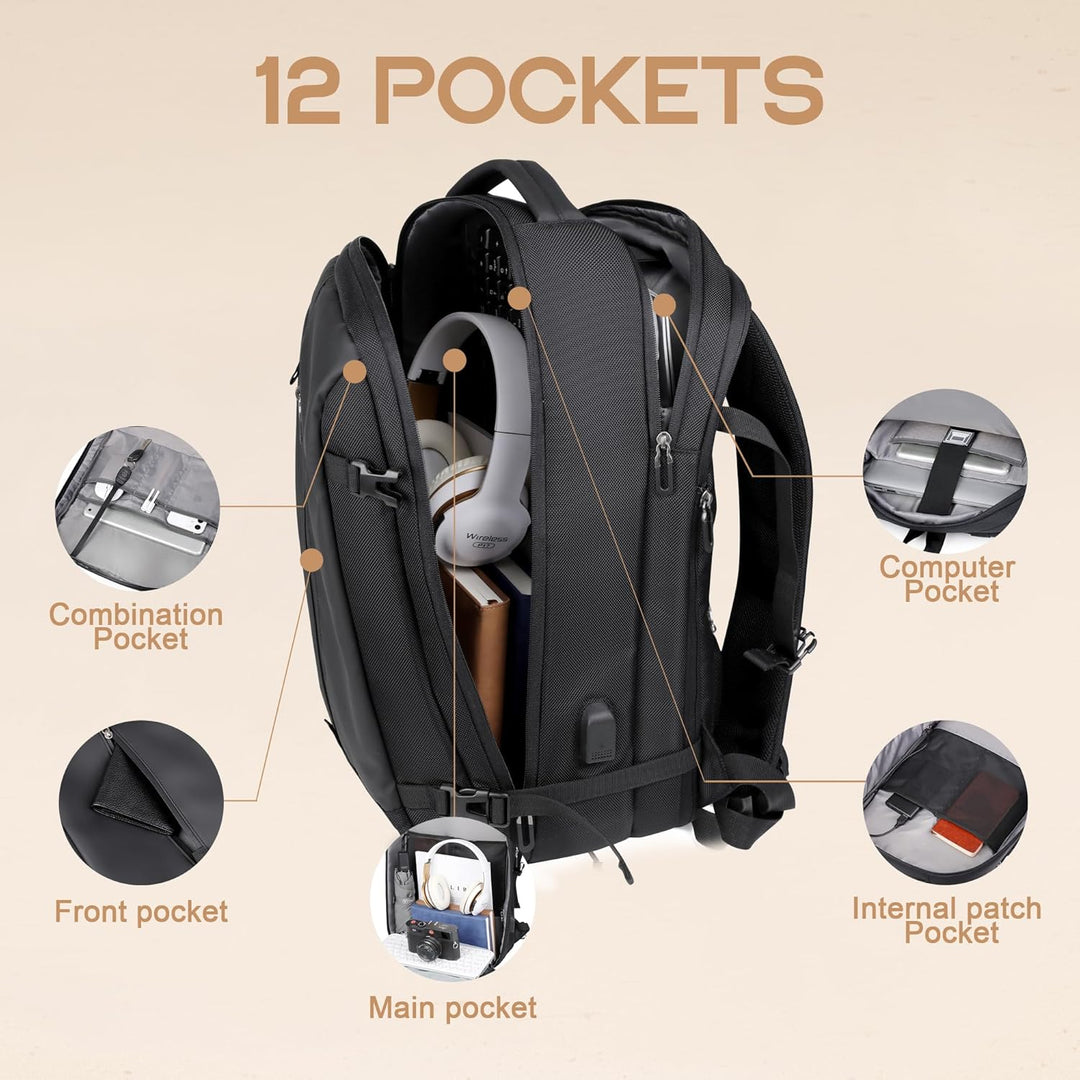 40L Expandable Waterproof Travel Rucksack with USB Port & 17” Laptop Compartment – AirVoyage (Buy 1, Get 1 FREE Promo)