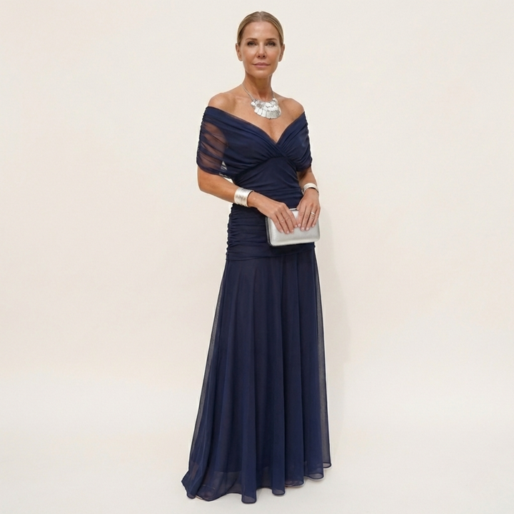 Long, elegant, flowing women's dress – V-neckline, refined design