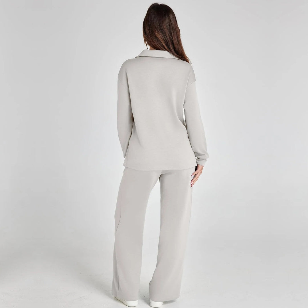 Women's Loungewear Set with V-Neck Sweatshirt and Wide Comfy Pants