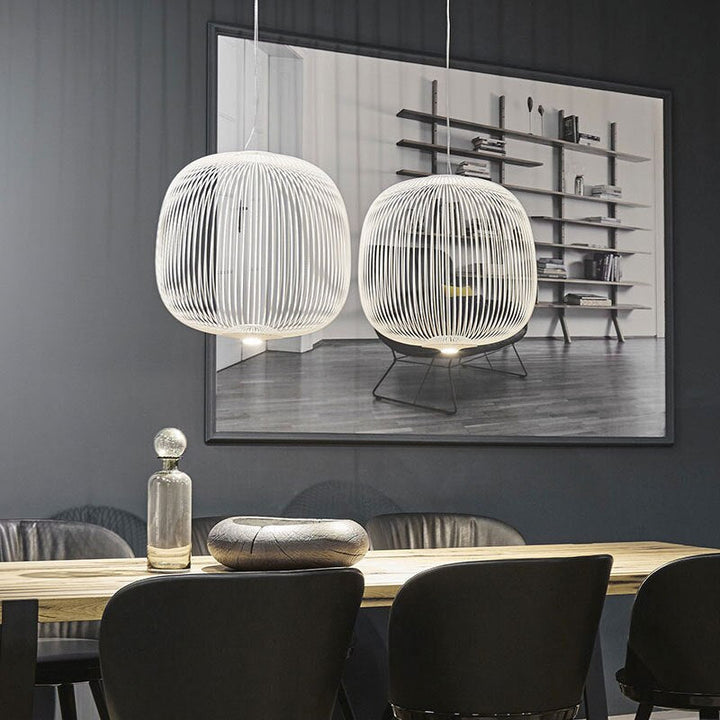 Iron Pendant Light with Spoke Pattern, 35 cm Width, 135 cm Drop