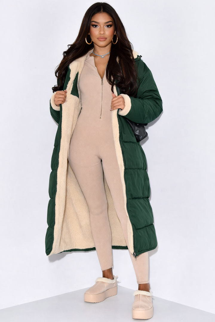 Women's Reversible Long Puffer Coat with Hood, Ankle-Length