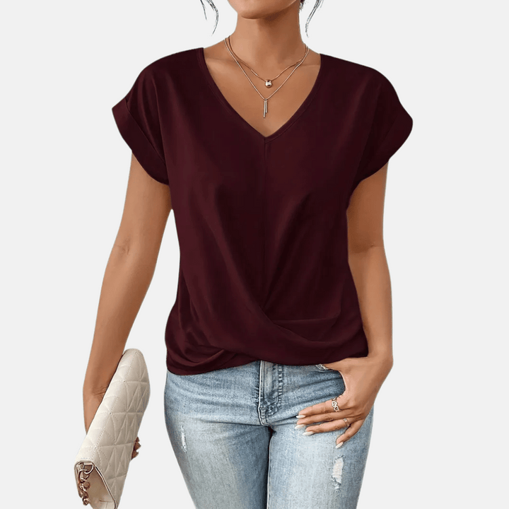 Women’s V-Neck Blouse with Draped Hem