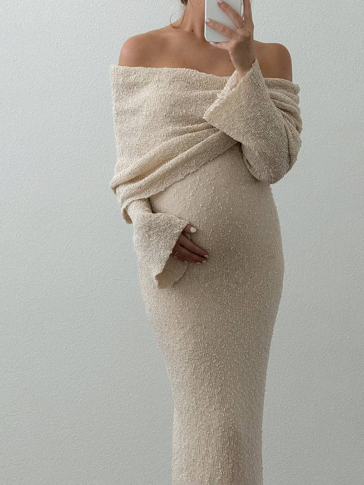 Women's A-Line Dress – Off-the-Shoulder with Long Sleeves, Suitable for Spring and Summer