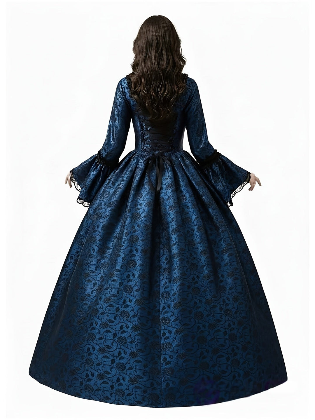 Women's Gothic Vampire Halloween Costume Dress with Flared Sleeves