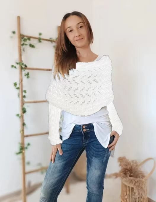 Double-Sleeve Wrap Scarf - Cozy Knit Scarf with Built-In Sleeves