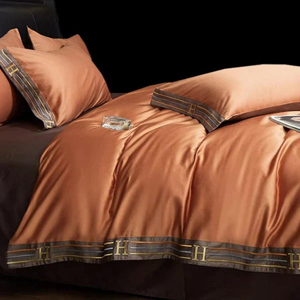 Embroidered Cotton Satin Bedding Set - Luxora