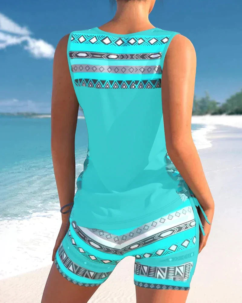 Trendy Swimwear with V-Neck & Geometric Pattern – Madonna Tankini Set