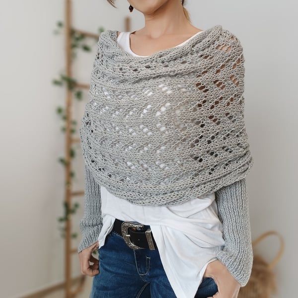 Double-Sleeve Wrap Scarf - Cozy Knit Scarf with Built-In Sleeves