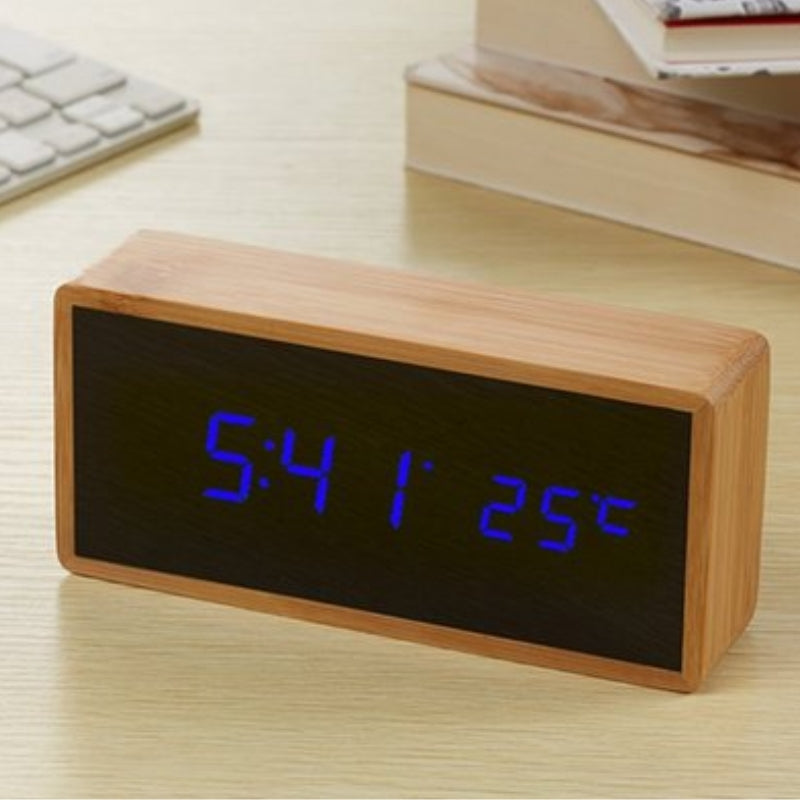 Digital Wooden Alarm Clock with LED Display – Time and Temperature