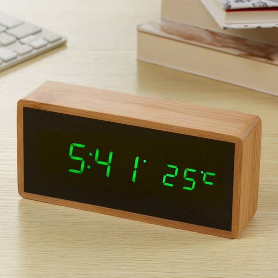 Digital Wooden Alarm Clock with LED Display – Time and Temperature