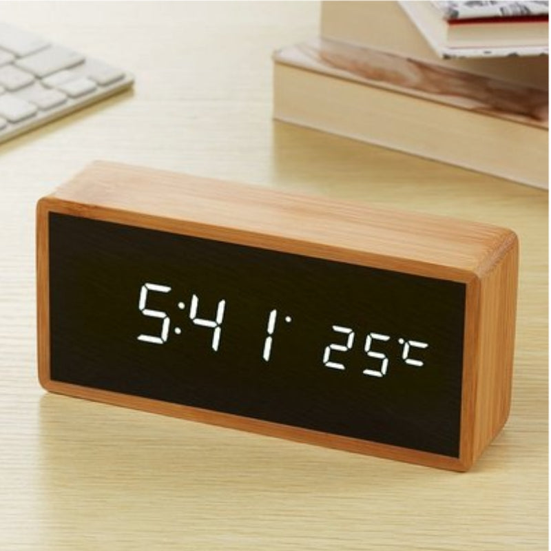 Digital Wooden Alarm Clock with LED Display – Time and Temperature