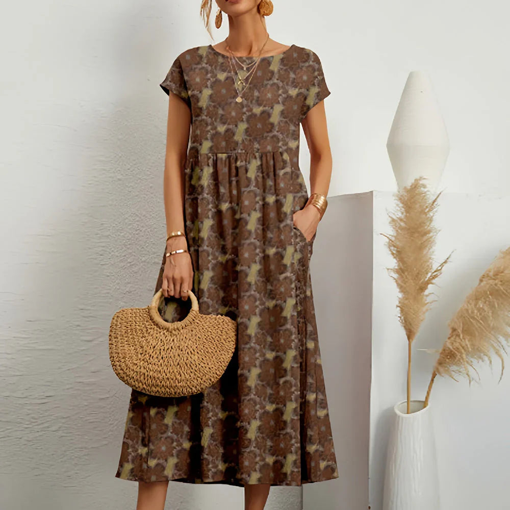 Women’s Cotton Linen Blend Casual Midi Dress