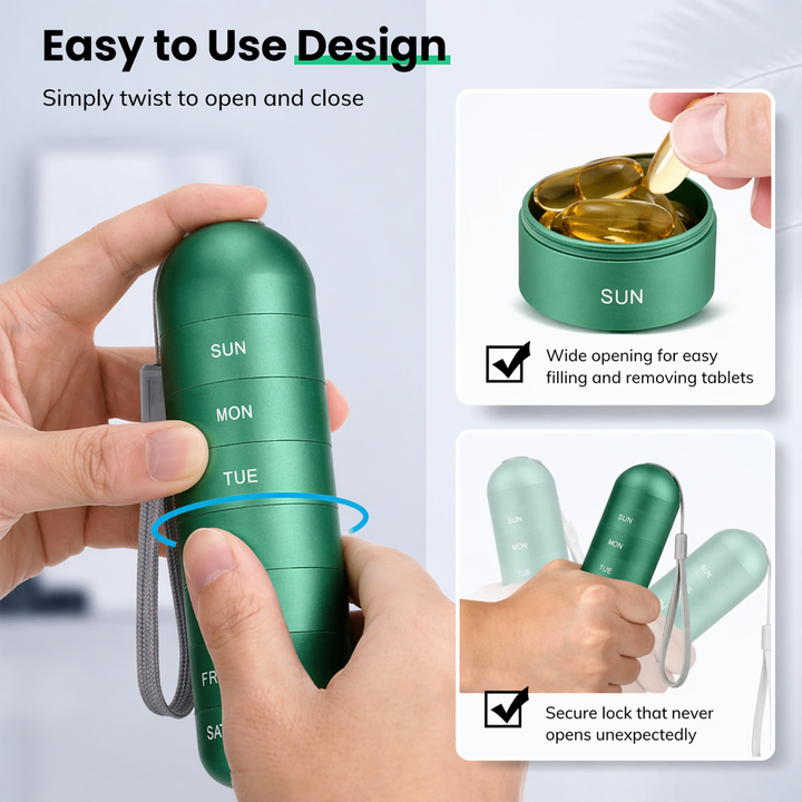 Aluminum pill box with 7 compartments | Compact, shock-resistant travel container