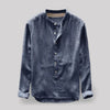 Men's Linen-Look Long-Sleeve Mandarin Collar Shirt – Elian