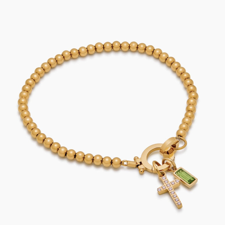 Nova Bead Birthstone Bracelet with Cross Pendant