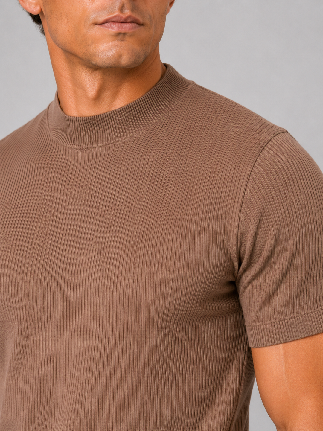 Men's Ribbed Mock Neck T-Shirt – Slim-Fit Stretch Short-Sleeve Top