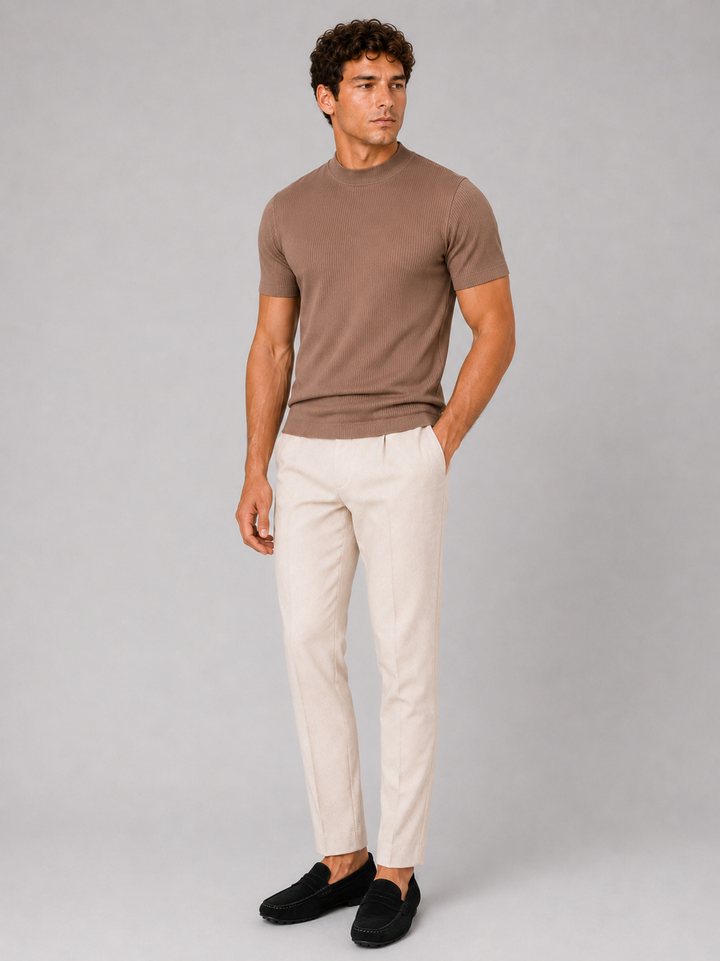 Men's Ribbed Mock Neck T-Shirt – Slim-Fit Stretch Short-Sleeve Top