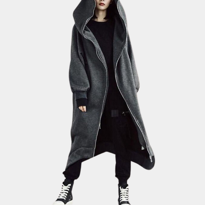 Oversized Women's Coat with Hood and Zipper – Cozy Elegance for Every Season