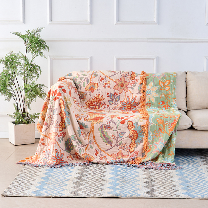 Rustic Floral Tassel Blanket