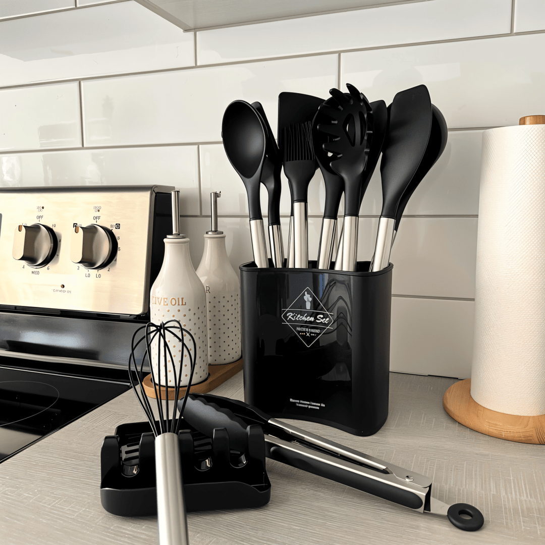 Culinara Pro – 12-Piece Silicone Kitchen Utensil Set with Stainless Steel Handles