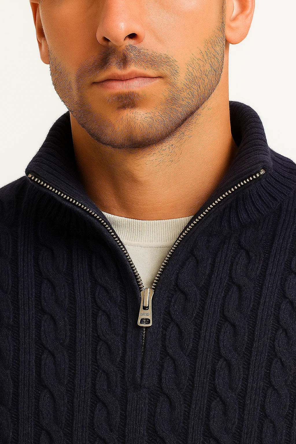 Men's Cable-Knit Sweater with Quarter Zip - Edmond