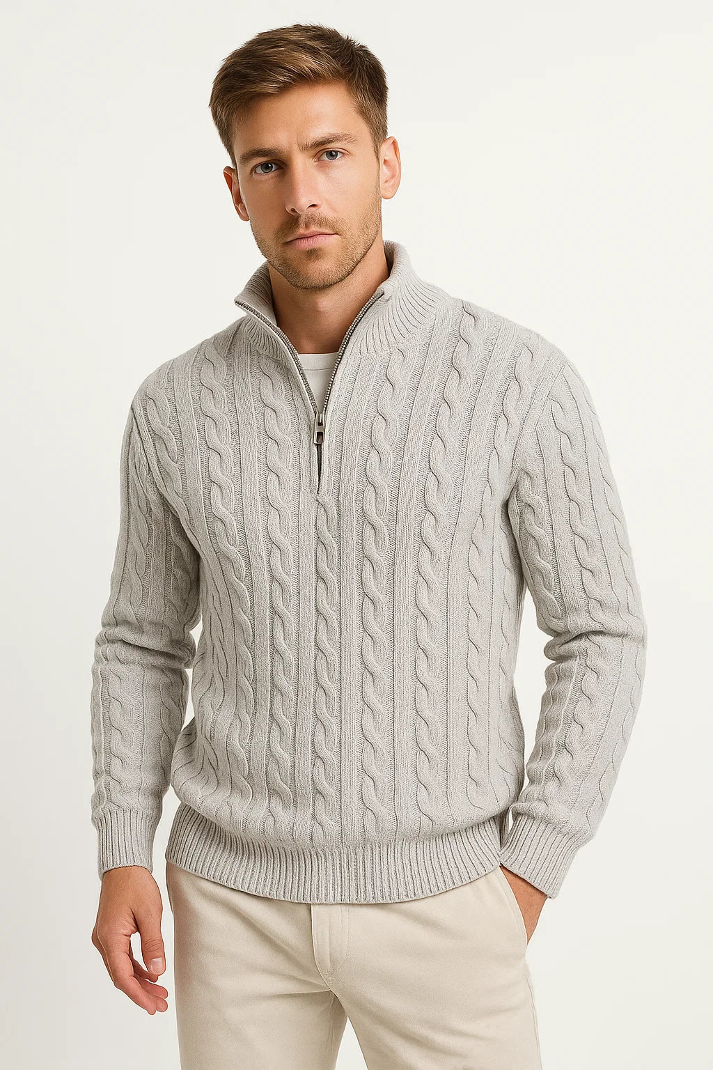 Men's Cable-Knit Sweater with Quarter Zip - Edmond