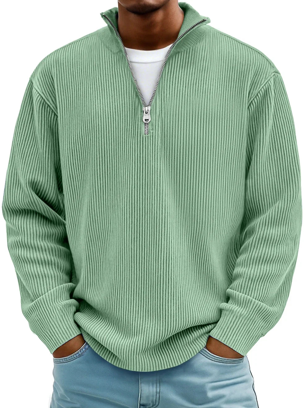 Relaxed-Fit Half-Zip Sweater in Hard-Wearing Knit
