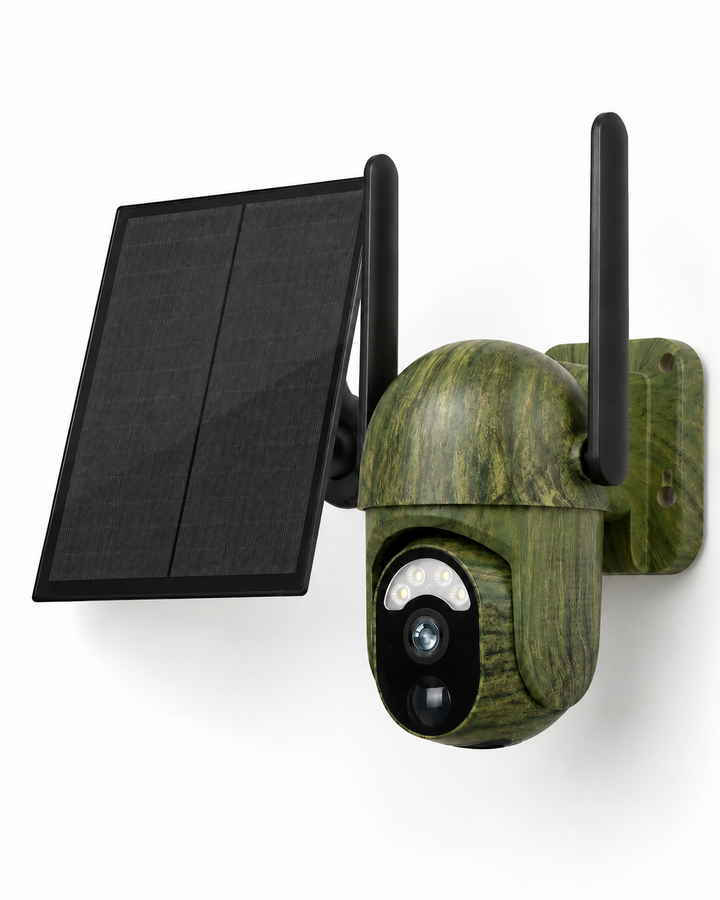 Solar-Powered Wireless Security Camera with 4G LTE or WiFi, 2K Resolution, PTZ, Night Vision