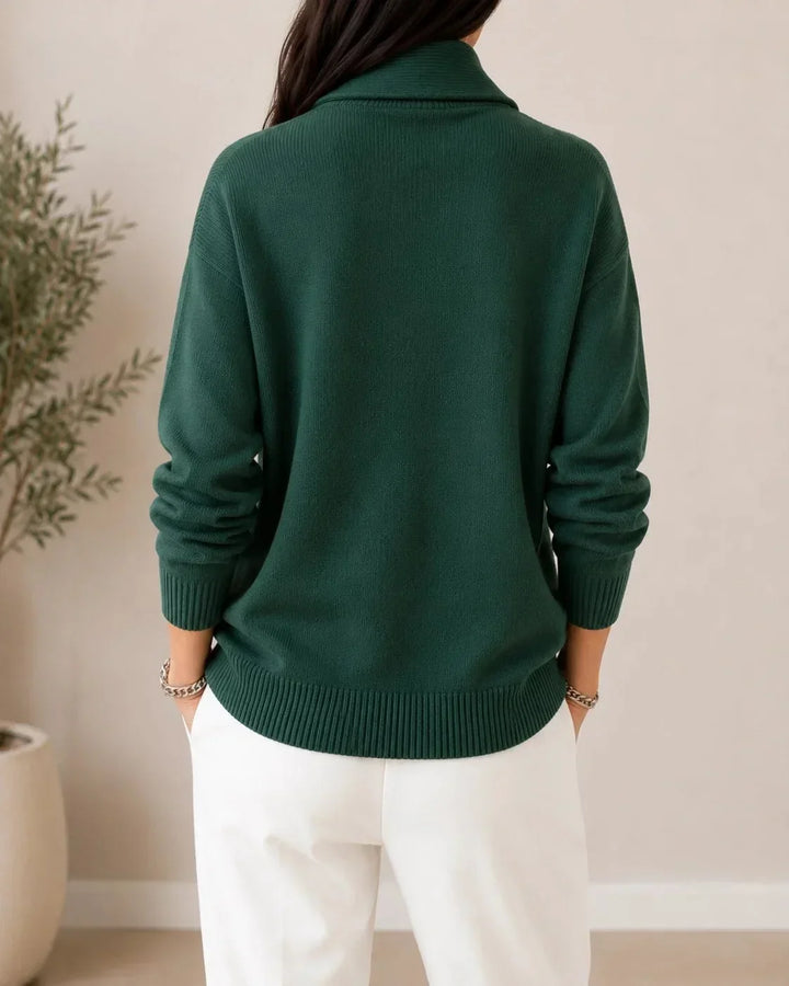 Soft V-Neck Sweater with Cowl Collar