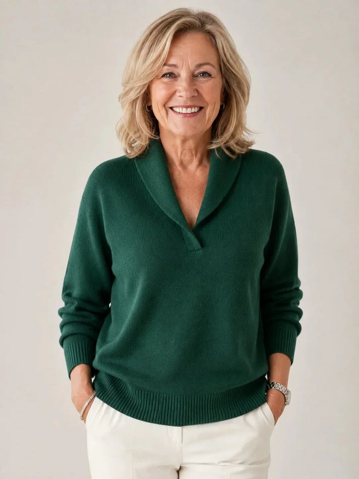 Soft V-Neck Sweater with Cowl Collar