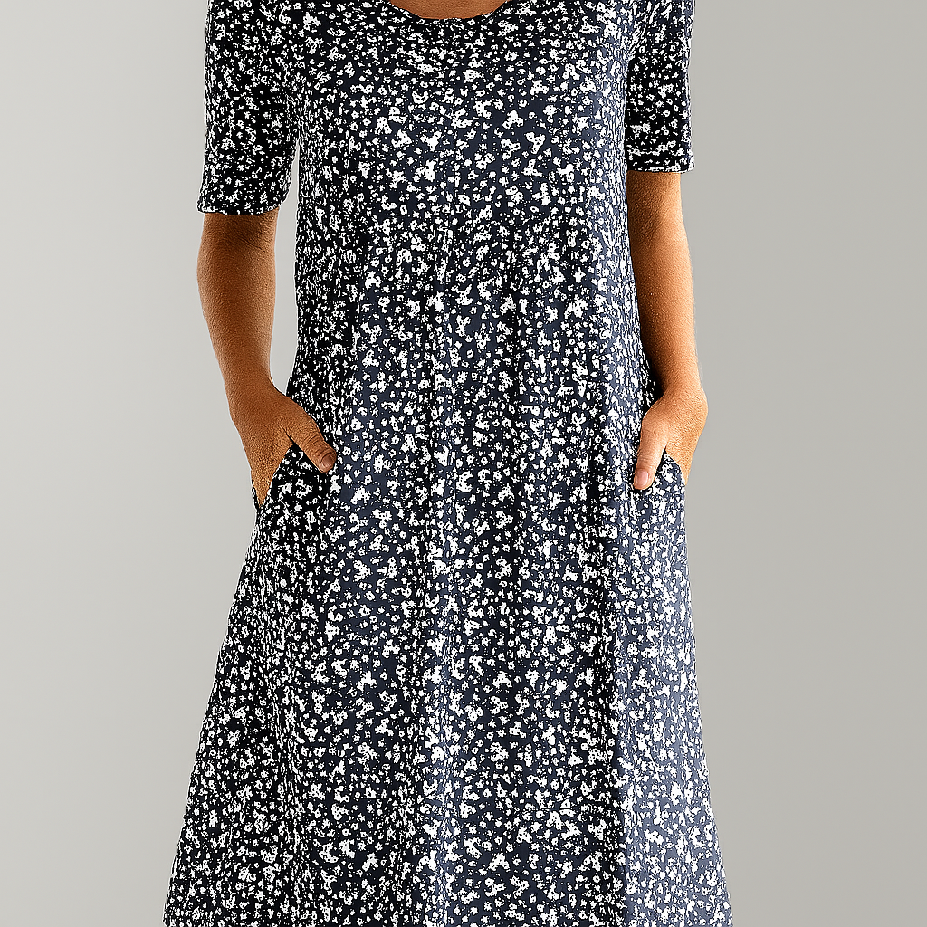 Floral High Waist Midi Dress with Pockets