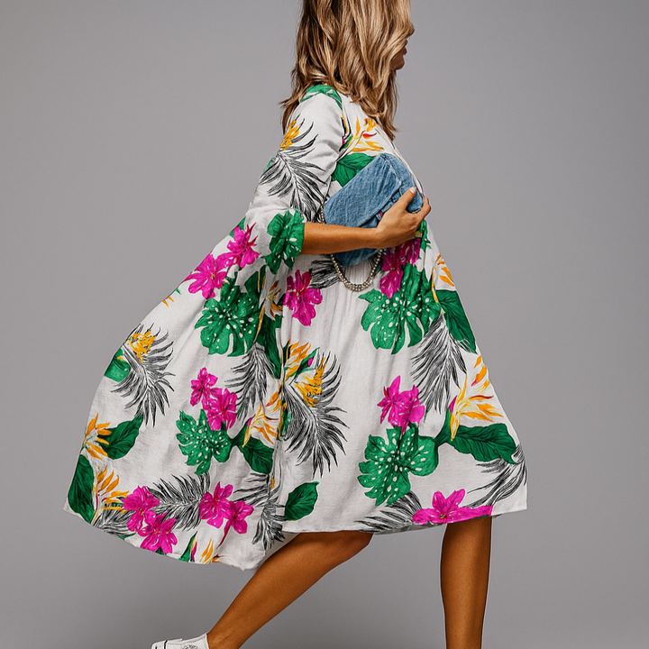 Oversized Floral Print Midi Shirt Dress