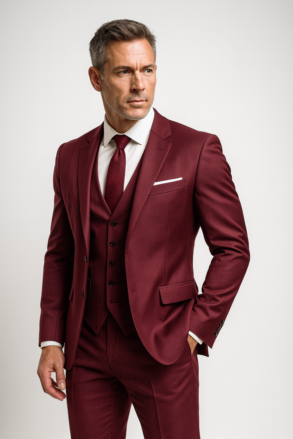 Men's Slim-Fit Formal Three-Piece Suit with Waistcoat