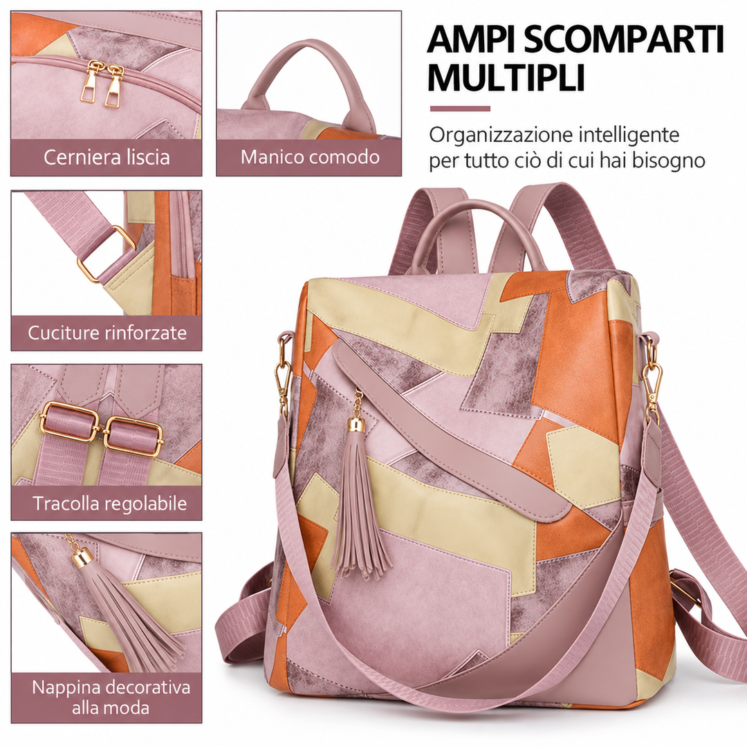 Checked anti-theft rucksack with multiple pockets