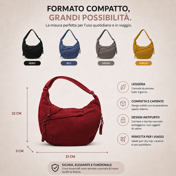 Blue nylon shoulder bag with adjustable crossbody strap
