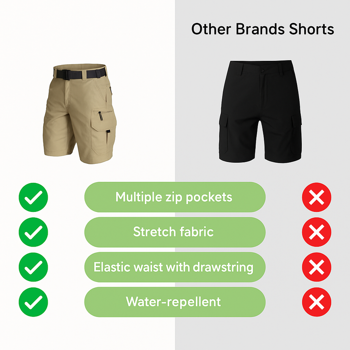 Men's Outdoor Shorts with 6 Zip Pockets - FlexTrek Cargo Shorts