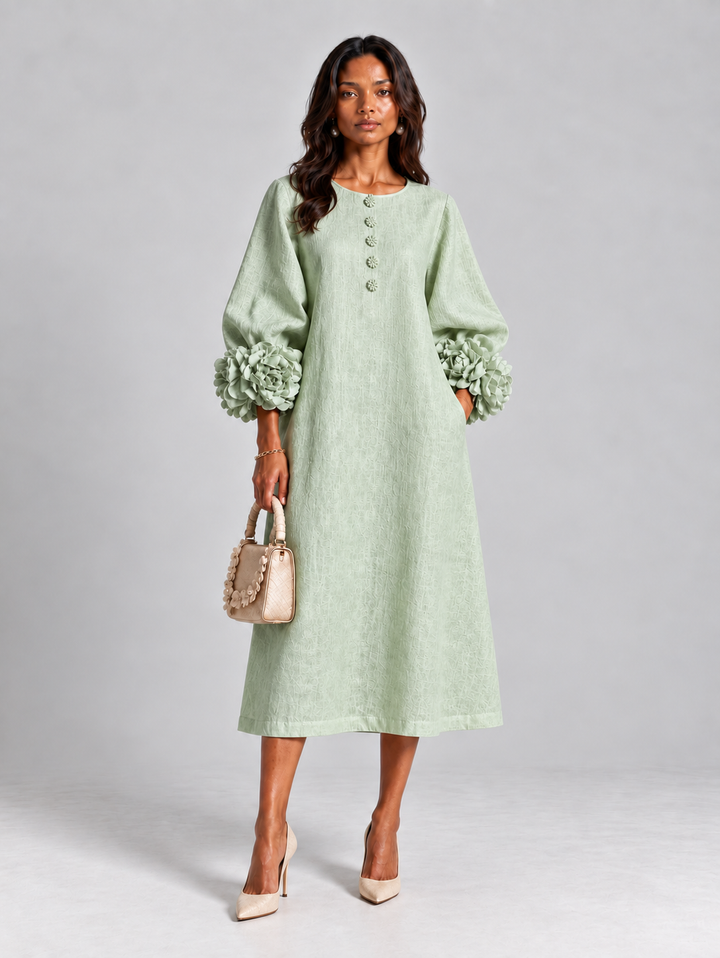 Elegant, Long, Flowing Dress with Balloon Sleeves