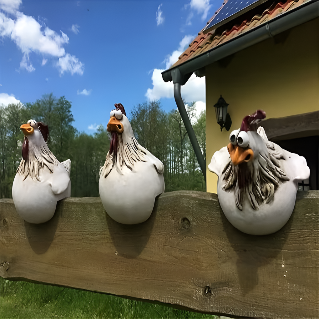 Whimsical Rooster Fence Ornaments